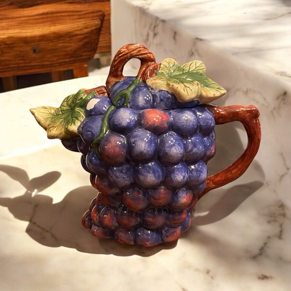 Sakura Sonoma China Purple grape vine two cup hand painted teapot 6" collectors - Picture 2 of 11